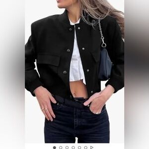Fashion cropped blk bomber jacket streetwear varsity jacket snap button up L